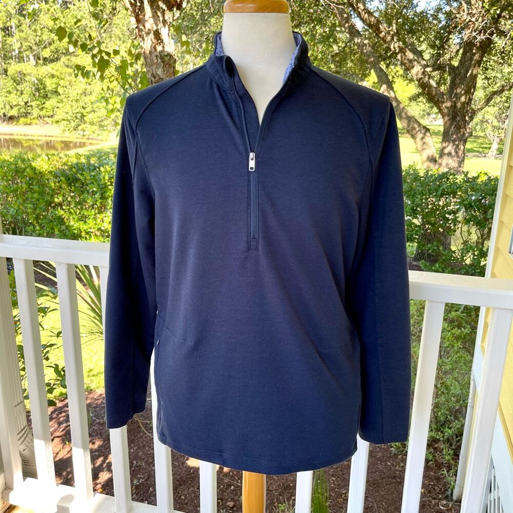Graham Luxe Porter 1/2 Zip Pullover. Blue. Large.